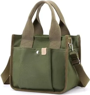 Small Canvas Tote Bag with Zipper, Canvas Multi-Pocket Crossbody Bag Purse Top Handle Satchel Handbags