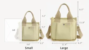 Small Canvas Tote Bag with Zipper, Canvas Multi-Pocket Crossbody Bag Purse Top Handle Satchel Handbags