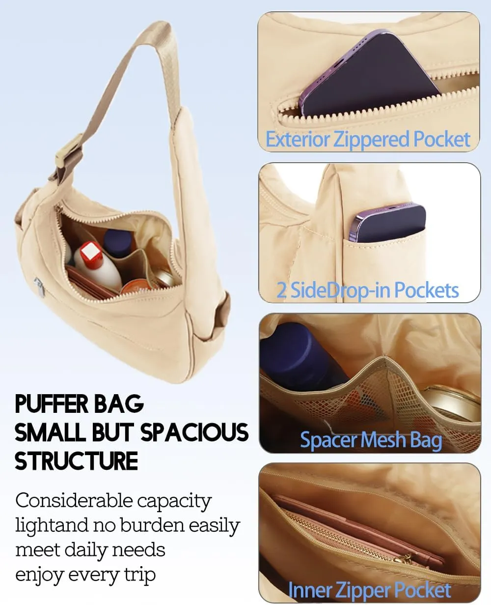 Small Crescent Puffer Purse Shoulder Bag for Women Nylon Quilted Purses Bag Adjustable Shoulder Strap Puffy bag