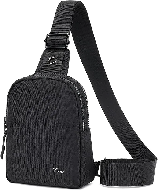 Small Crossbody Bag, Sling Bags for Men Women, Mens Crossbody Bag with Adjustable Strap, Chest Bag for Running, Hiking (Black)