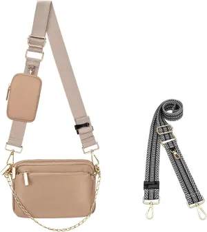 Small Crossbody Bags for Women 3 in 1 Trendy Belt Purse Fashion Designer Mini Cute Sling Fanny Chest Pack and Black Replacement Strap