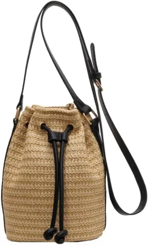 Small Crossbody Purses Women Y2k Beach Crochet Bucket Bags Drawstring Straw Bag Cute Bag