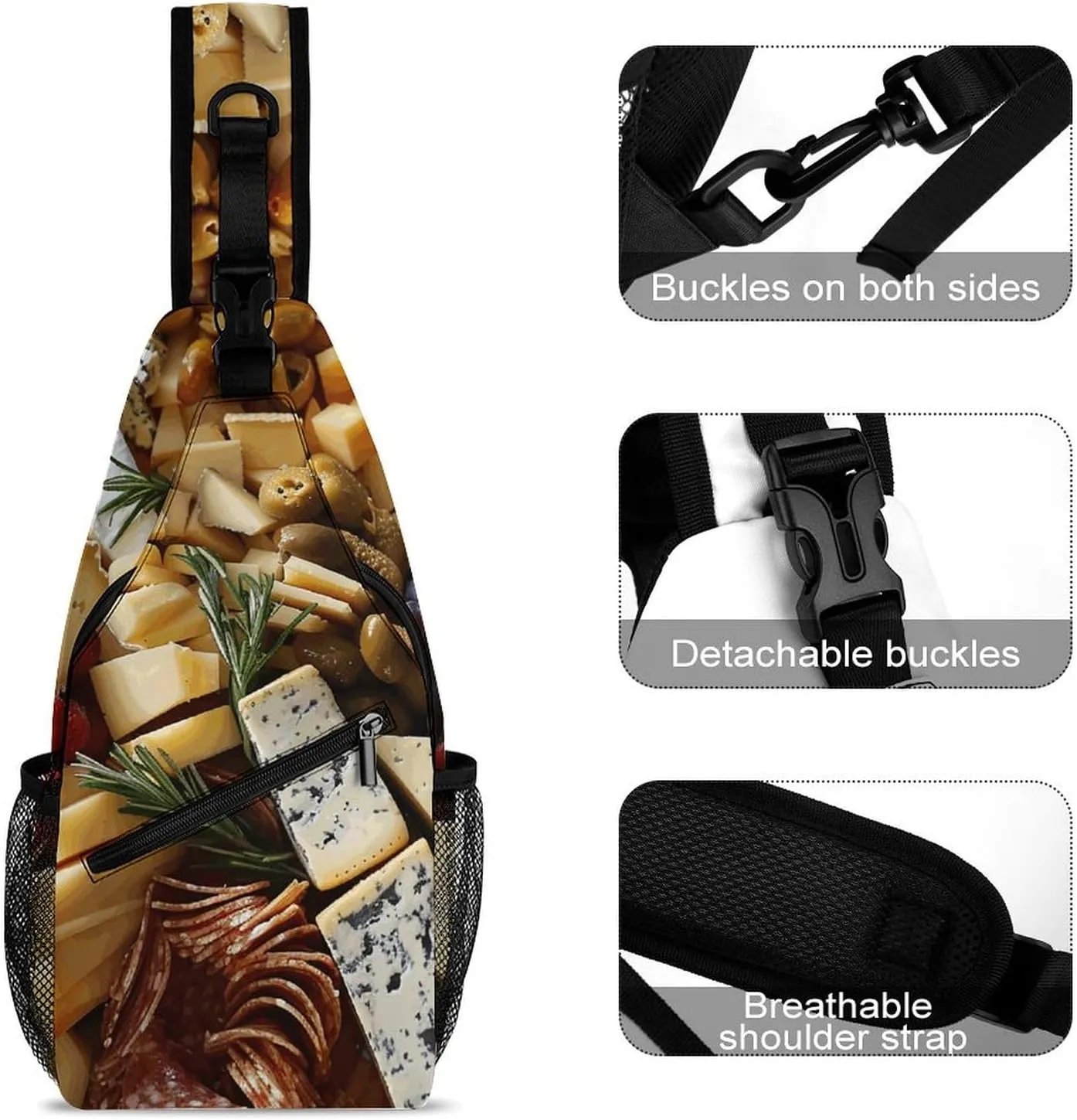 Small Crossbody Sling Backpack Beautiful Cheese Board Chest Bags for Traveling Chest Fashion Shoulder Bag