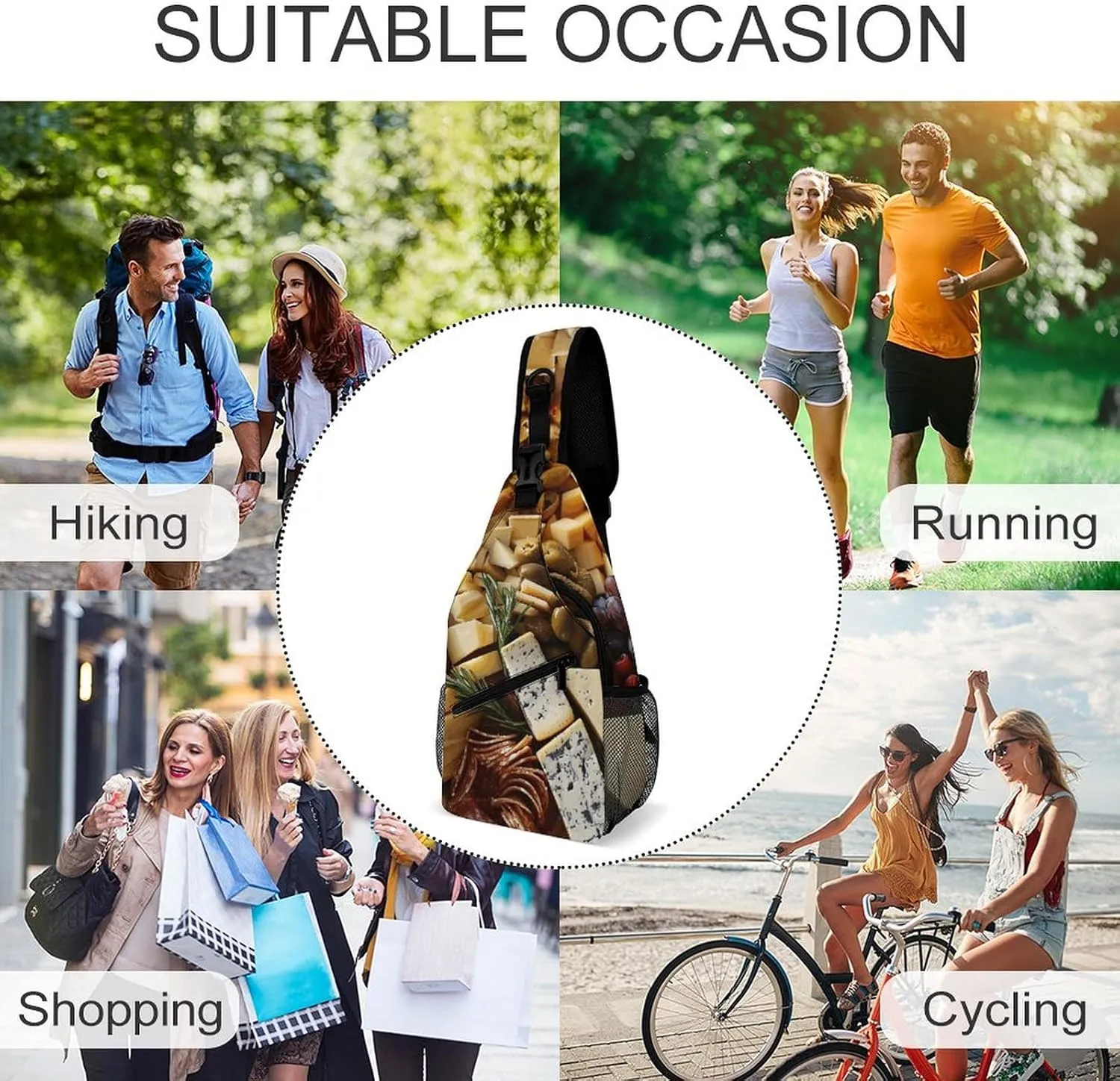 Small Crossbody Sling Backpack Beautiful Cheese Board Chest Bags for Traveling Chest Fashion Shoulder Bag