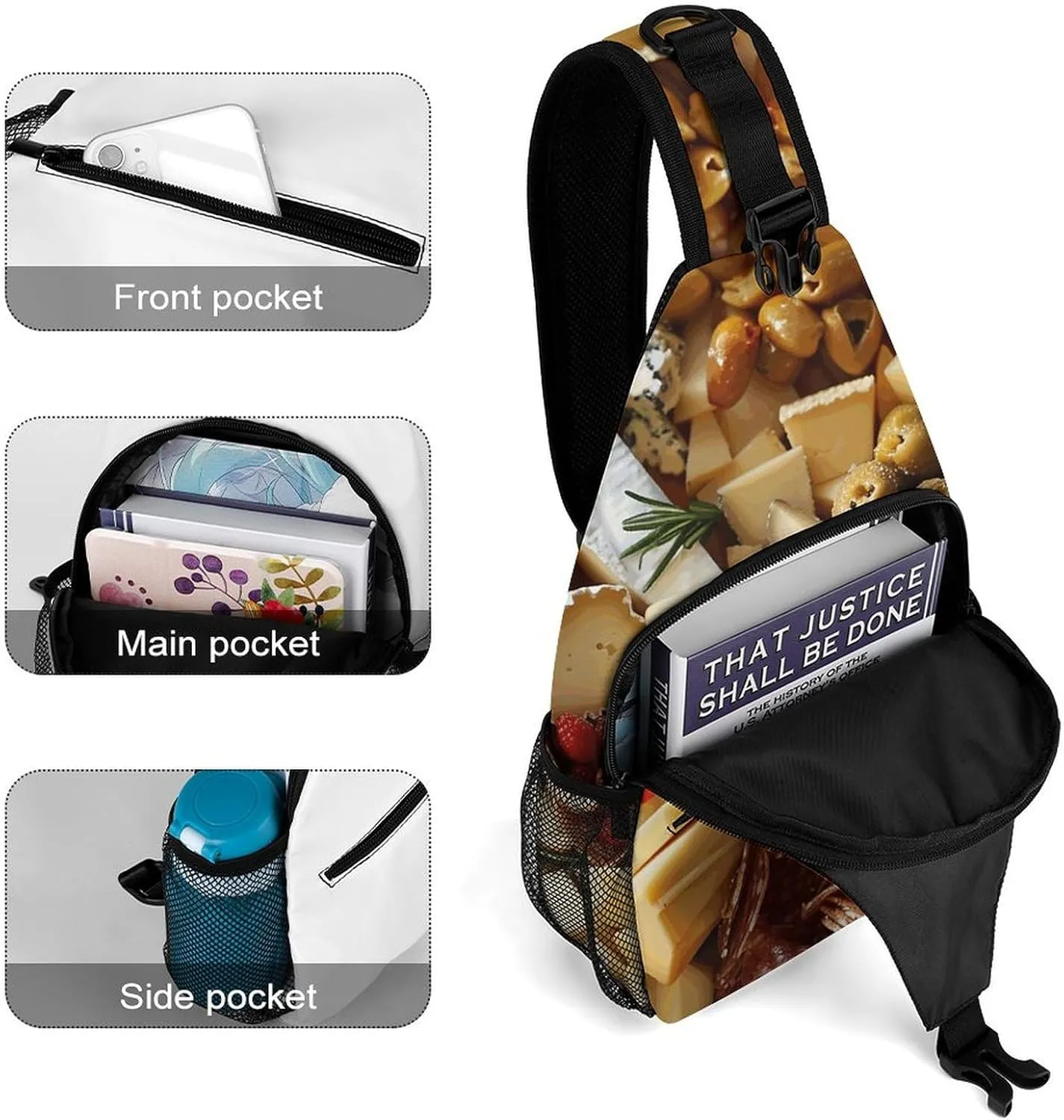 Small Crossbody Sling Backpack Beautiful Cheese Board Chest Bags for Traveling Chest Fashion Shoulder Bag