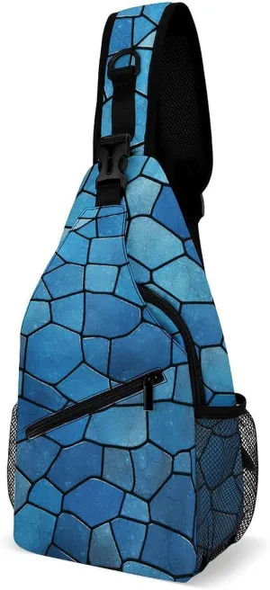Small Crossbody Sling Backpack Blue Tile Pattern Chest Bags for Traveling Chest Fashion Shoulder Bag