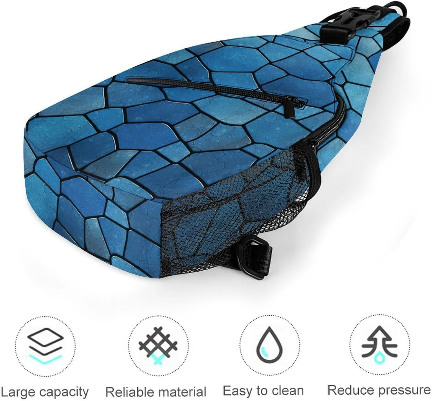 Small Crossbody Sling Backpack Blue Tile Pattern Chest Bags for Traveling Chest Fashion Shoulder Bag