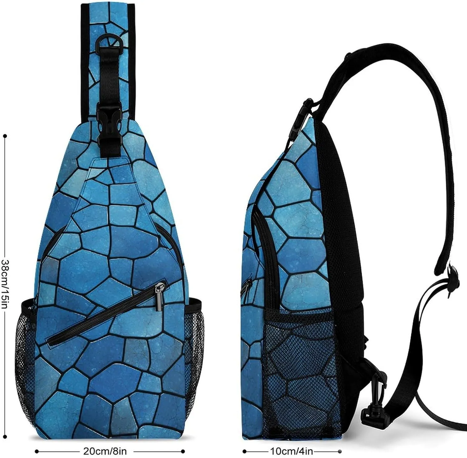 Small Crossbody Sling Backpack Blue Tile Pattern Chest Bags for Traveling Chest Fashion Shoulder Bag