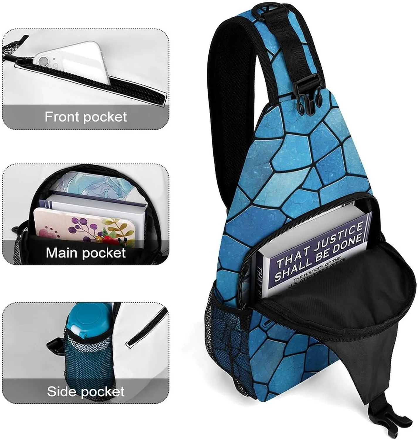 Small Crossbody Sling Backpack Blue Tile Pattern Chest Bags for Traveling Chest Fashion Shoulder Bag