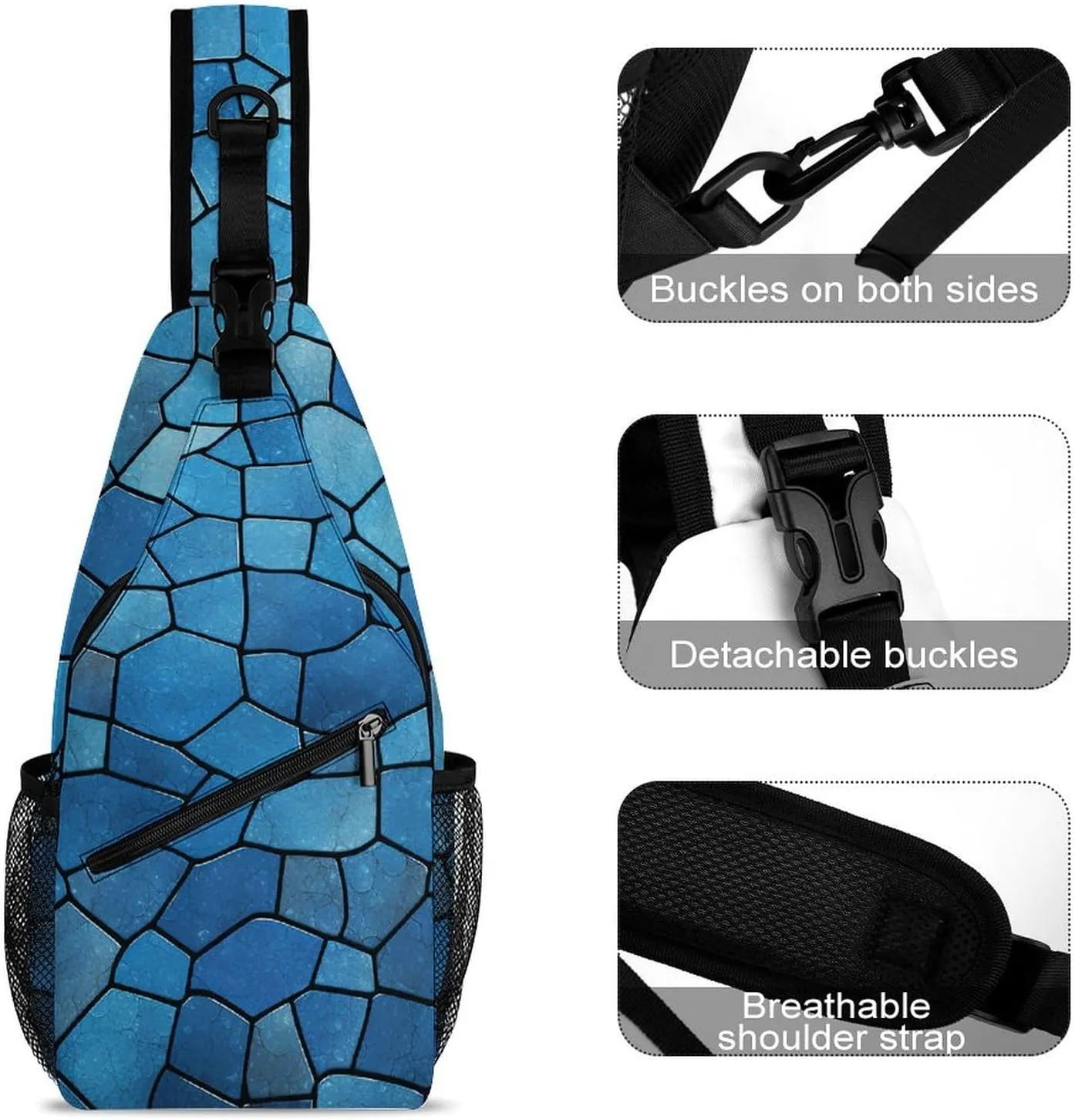 Small Crossbody Sling Backpack Blue Tile Pattern Chest Bags for Traveling Chest Fashion Shoulder Bag