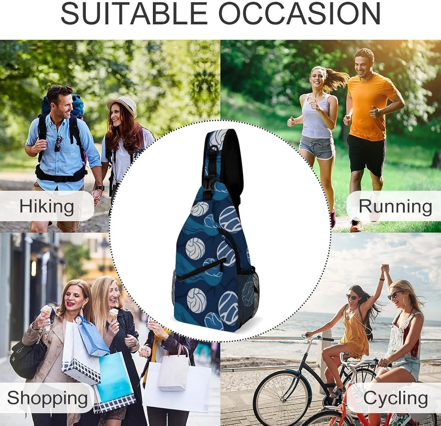 Small Crossbody Sling Backpack Blue Volleyball Chest Bags for Traveling Chest Fashion Shoulder Bag