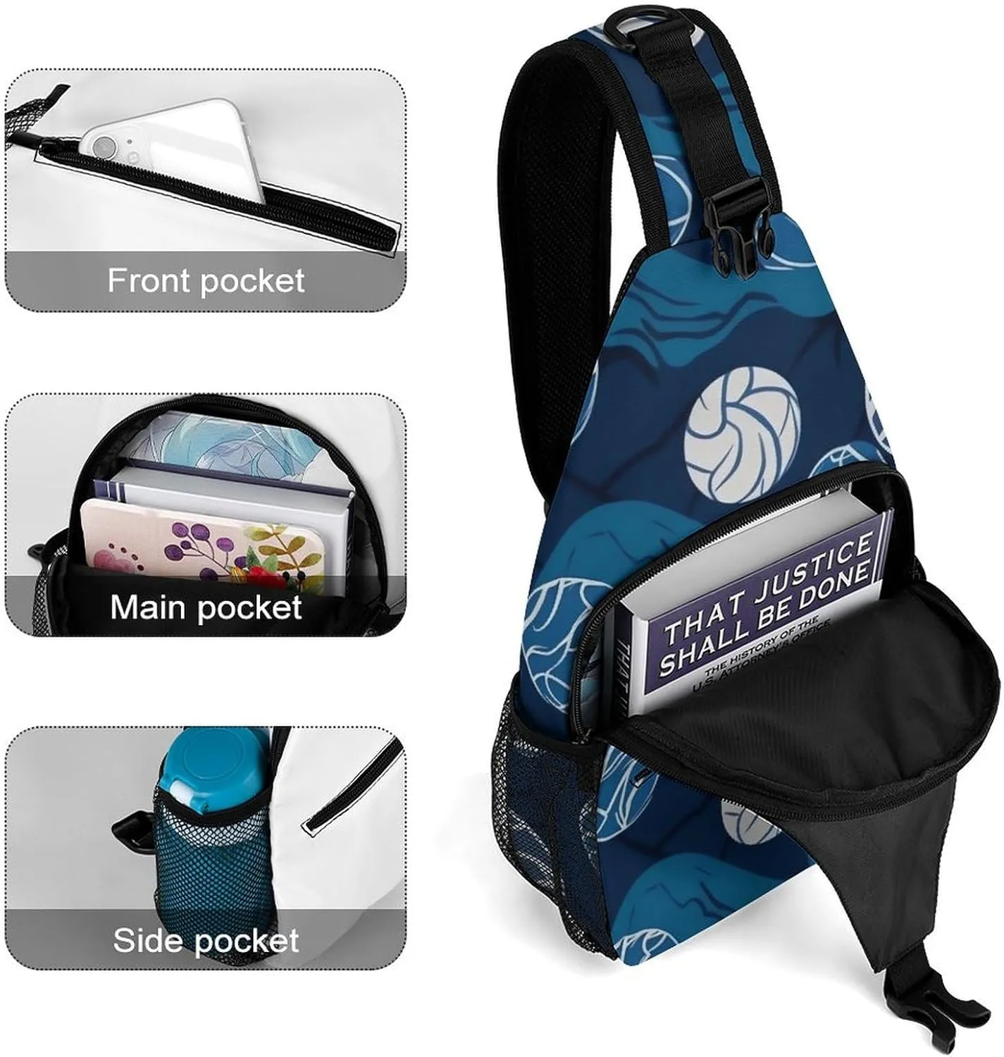Small Crossbody Sling Backpack Blue Volleyball Chest Bags for Traveling Chest Fashion Shoulder Bag