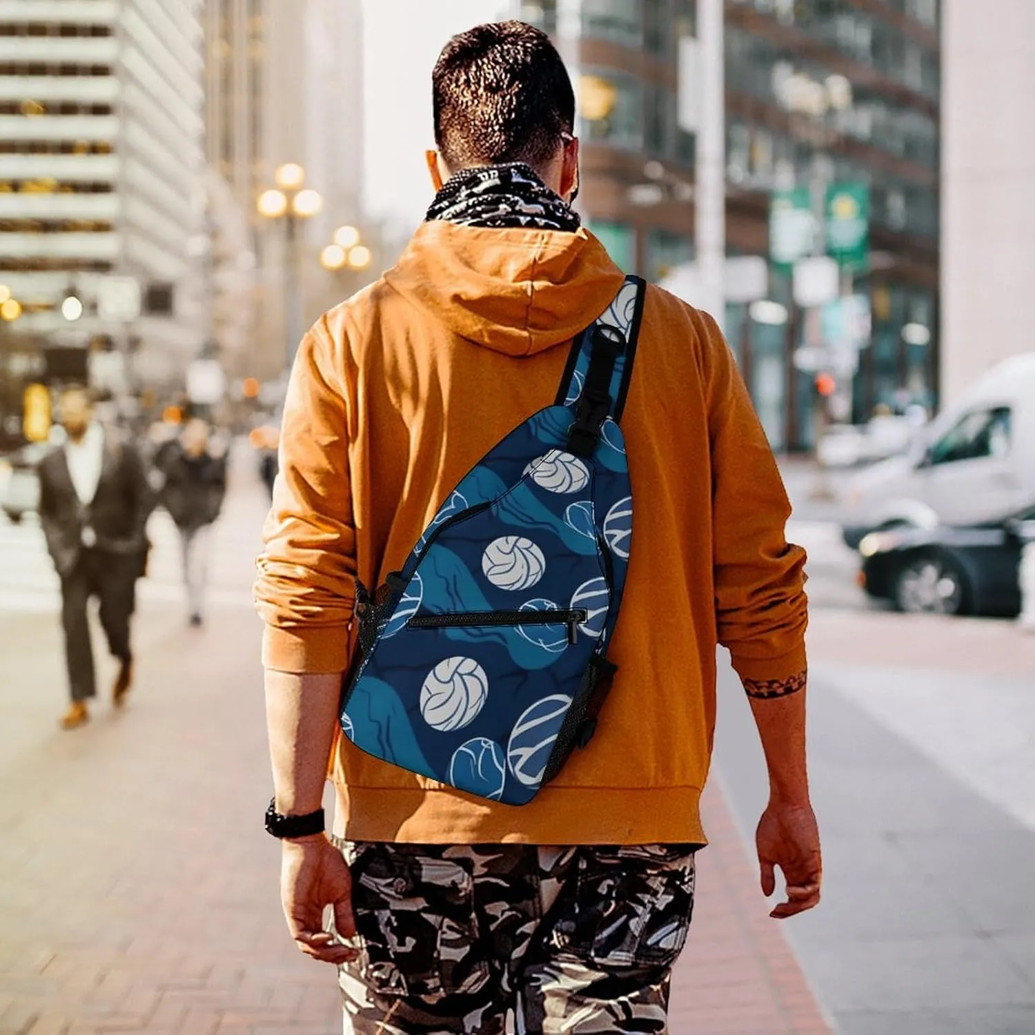 Small Crossbody Sling Backpack Blue Volleyball Chest Bags for Traveling Chest Fashion Shoulder Bag
