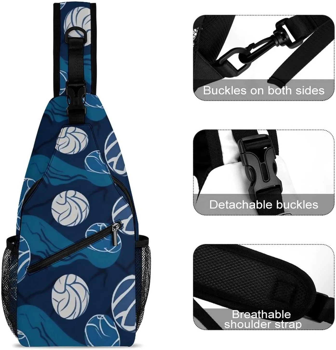 Small Crossbody Sling Backpack Blue Volleyball Chest Bags for Traveling Chest Fashion Shoulder Bag