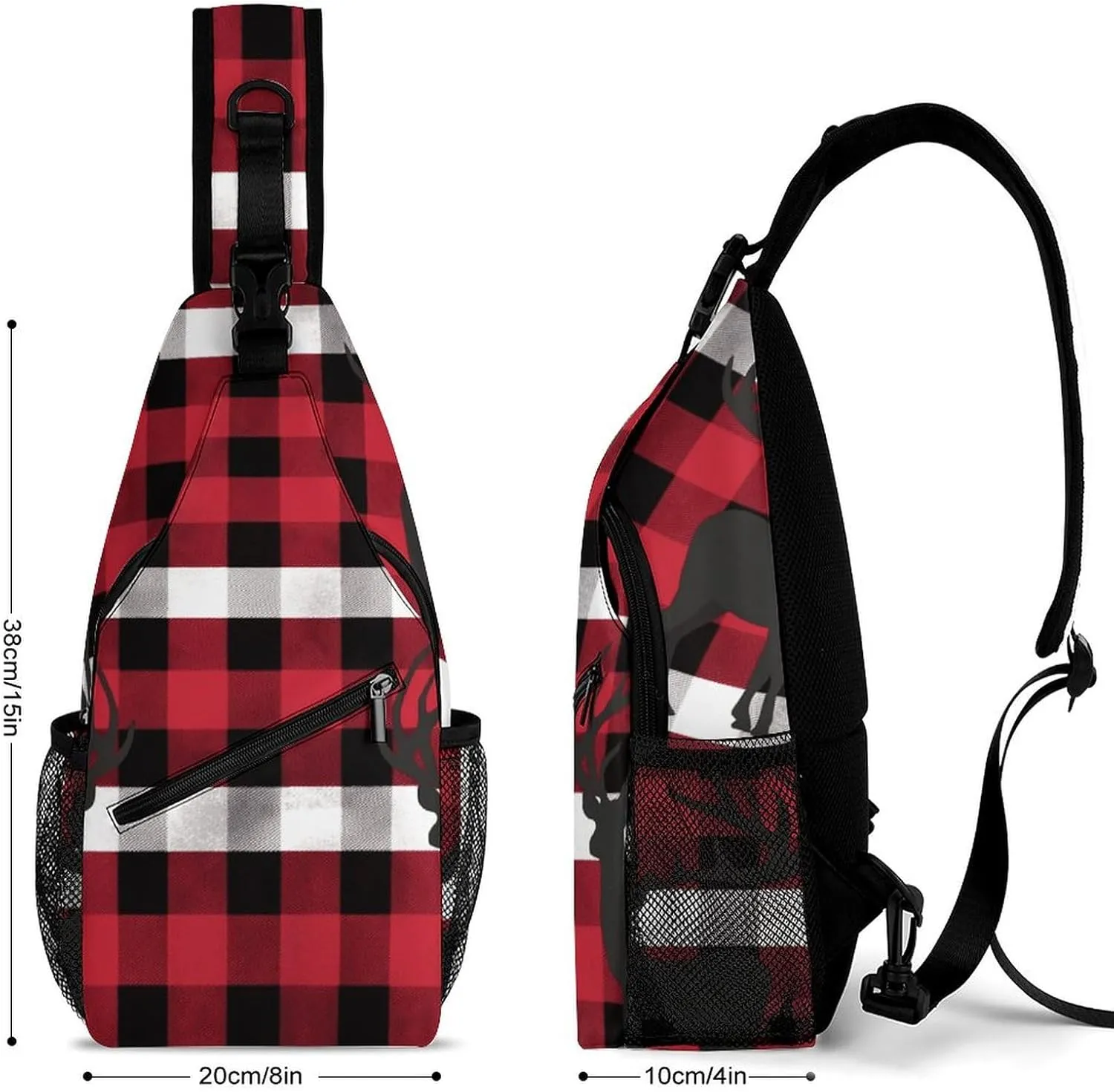 Small Crossbody Sling Backpack Buffalo Plaid Deer Chest Bags for Traveling Chest Fashion Shoulder Bag
