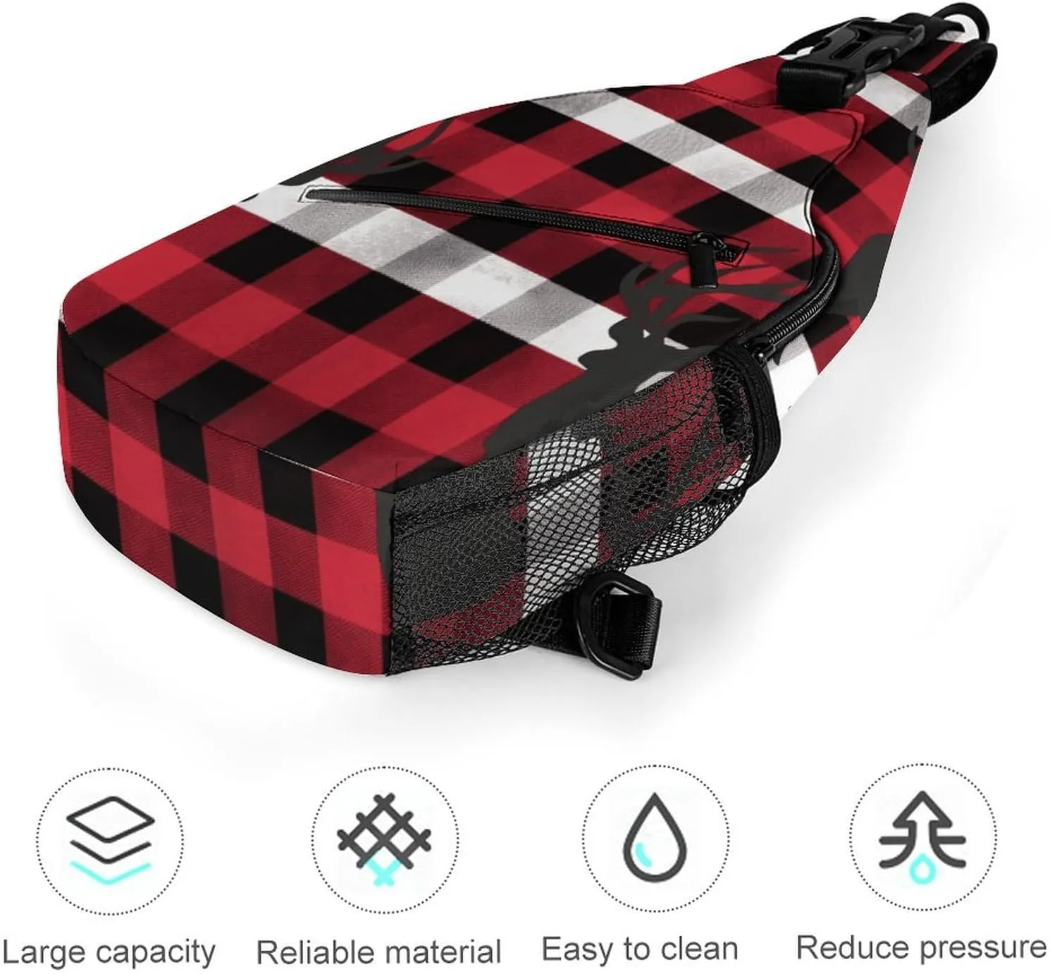 Small Crossbody Sling Backpack Buffalo Plaid Deer Chest Bags for Traveling Chest Fashion Shoulder Bag