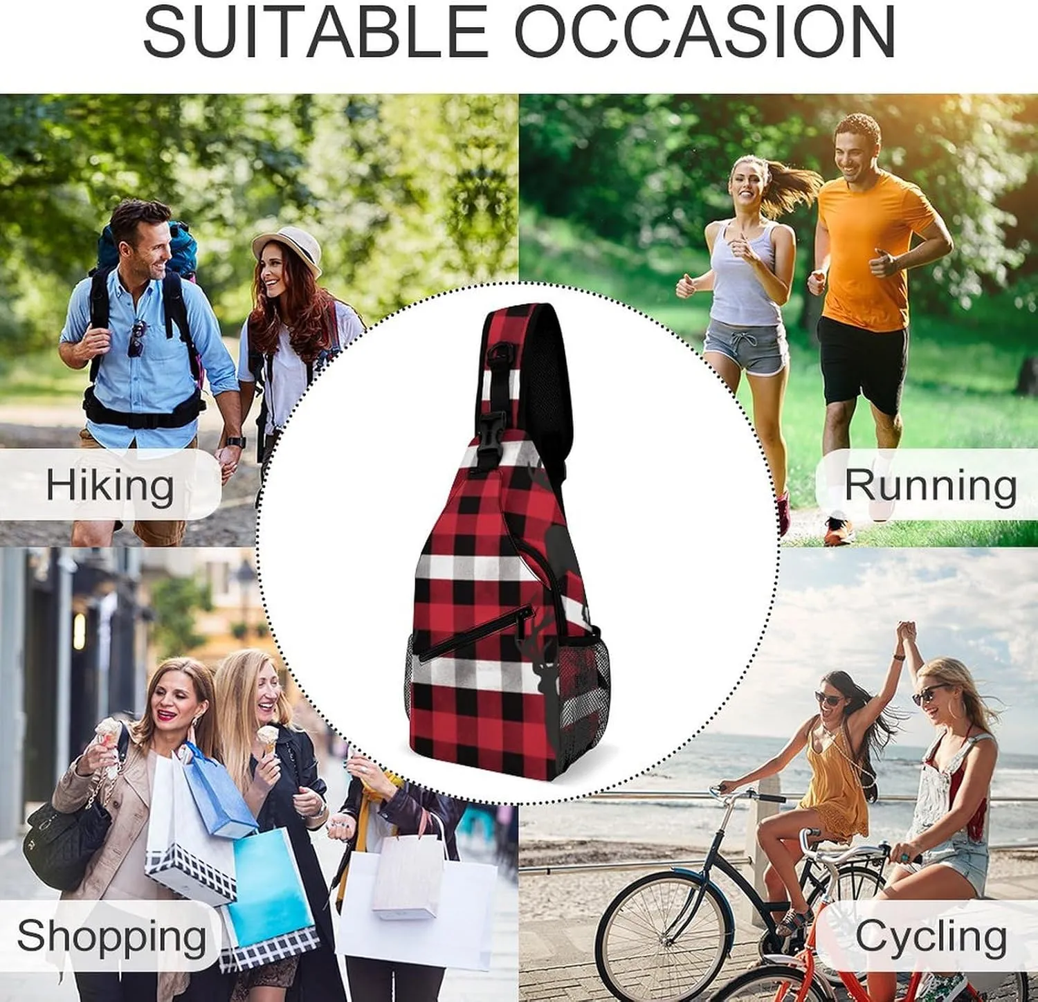 Small Crossbody Sling Backpack Buffalo Plaid Deer Chest Bags for Traveling Chest Fashion Shoulder Bag