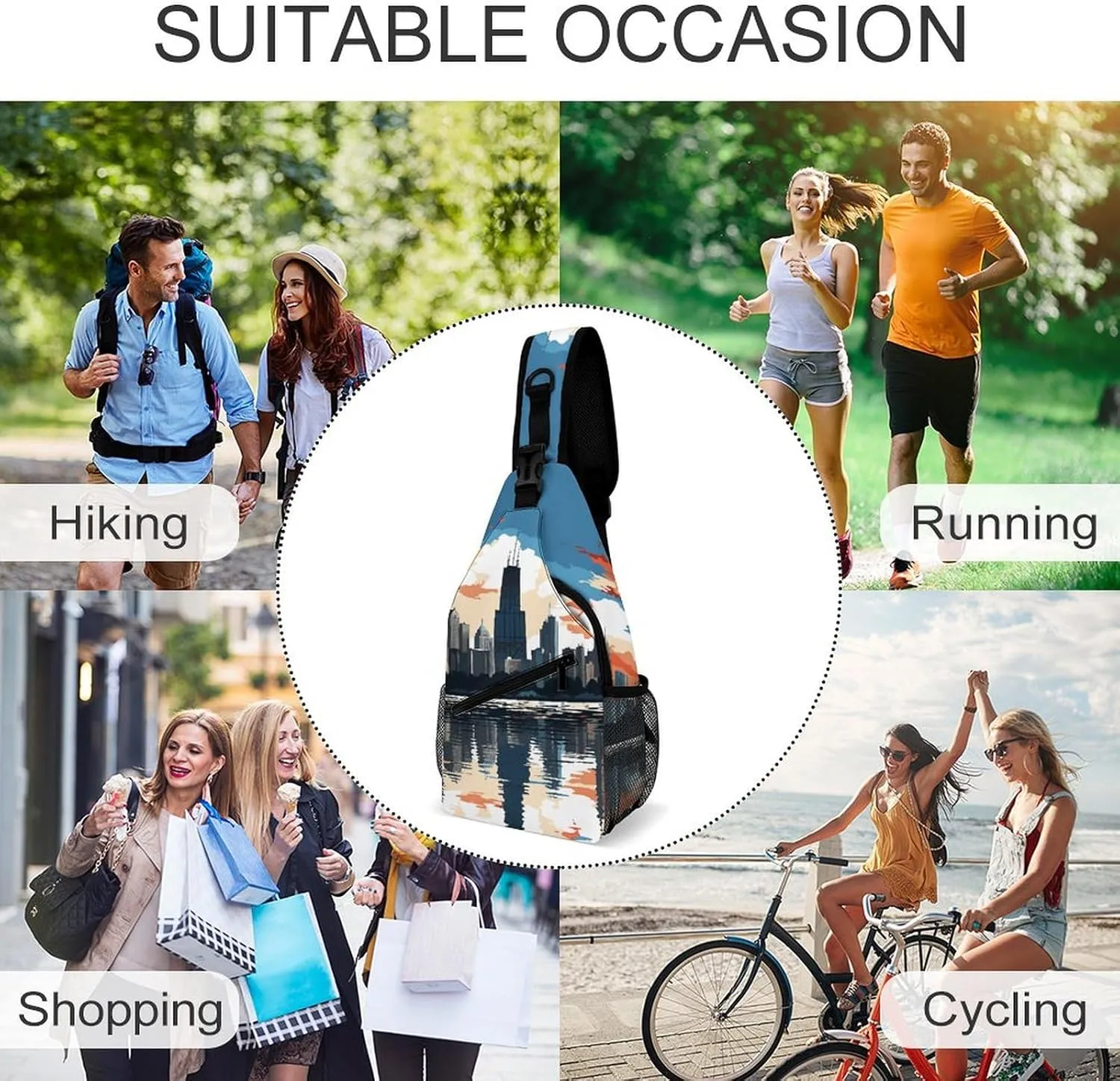 Small Crossbody Sling Backpack Chicago Skyline Chest Bags for Traveling Chest Fashion Shoulder Bag