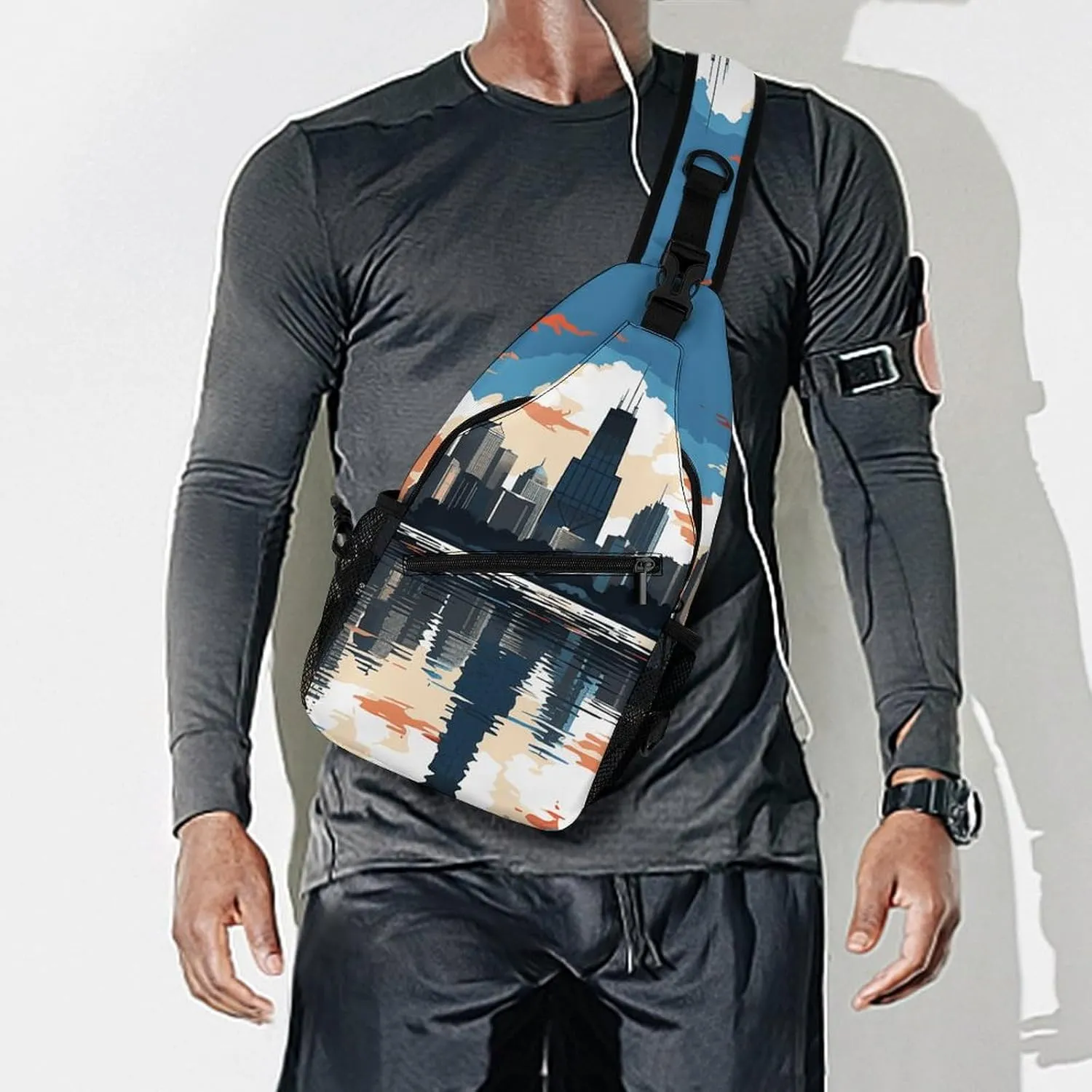 Small Crossbody Sling Backpack Chicago Skyline Chest Bags for Traveling Chest Fashion Shoulder Bag