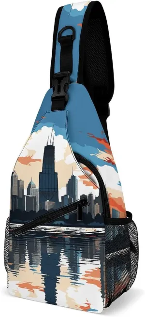Small Crossbody Sling Backpack Chicago Skyline Chest Bags for Traveling Chest Fashion Shoulder Bag