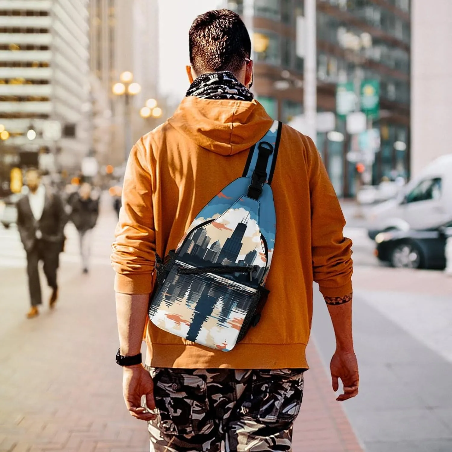 Small Crossbody Sling Backpack Chicago Skyline Chest Bags for Traveling Chest Fashion Shoulder Bag