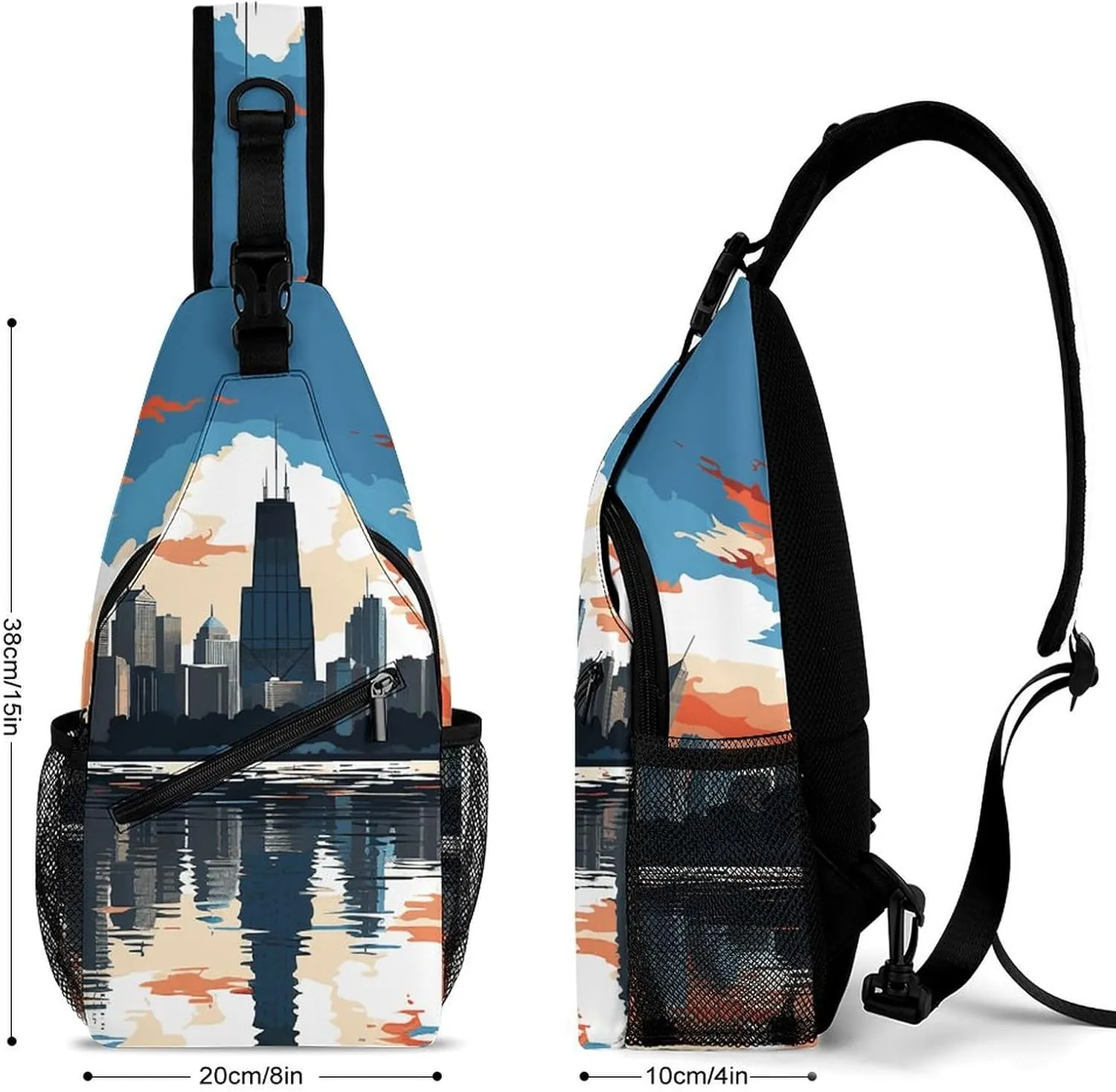 Small Crossbody Sling Backpack Chicago Skyline Chest Bags for Traveling Chest Fashion Shoulder Bag