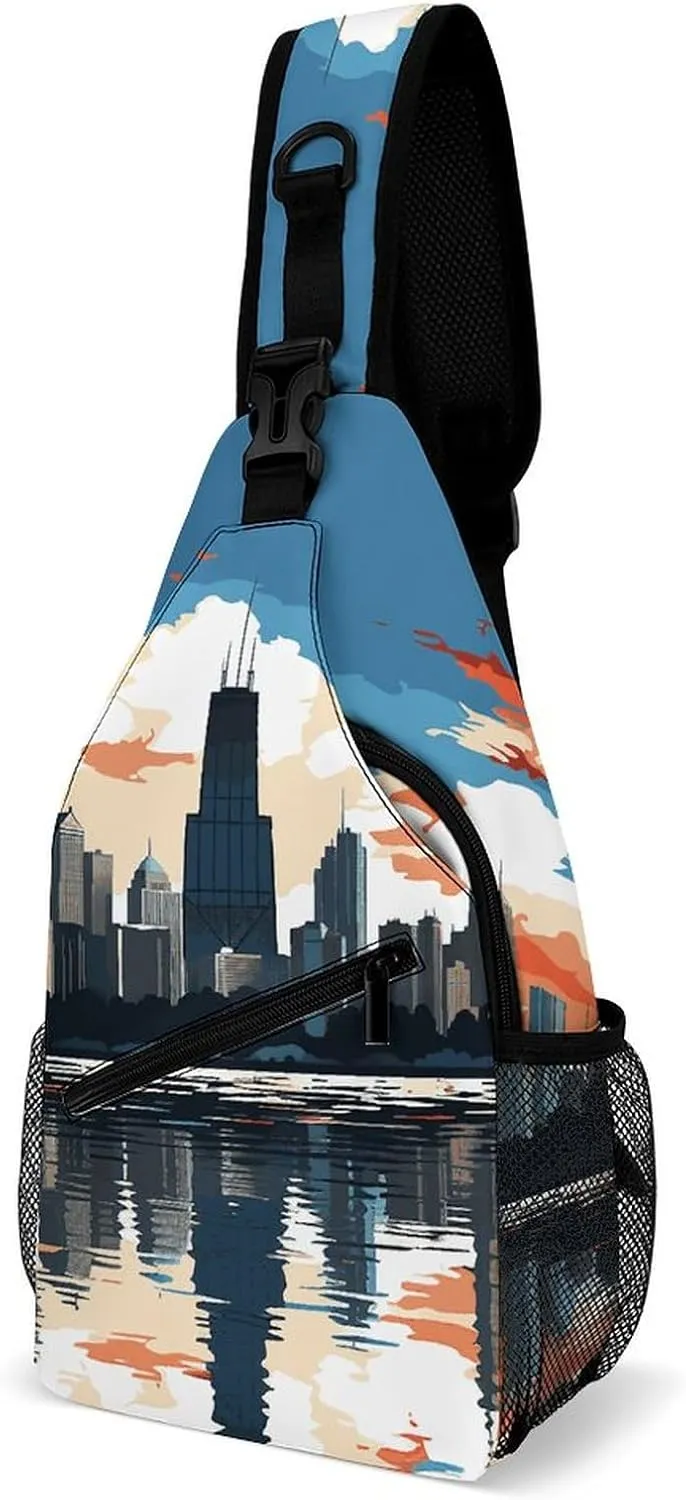 Small Crossbody Sling Backpack Chicago Skyline Chest Bags for Traveling Chest Fashion Shoulder Bag