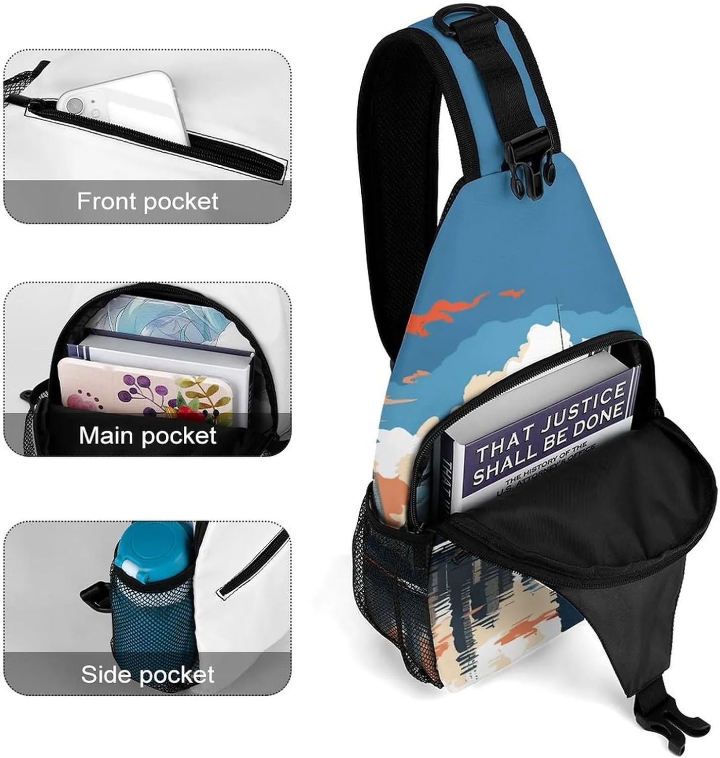 Small Crossbody Sling Backpack Chicago Skyline Chest Bags for Traveling Chest Fashion Shoulder Bag