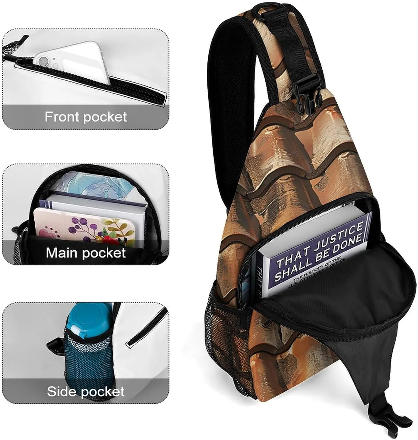 Small Crossbody Sling Backpack Mustard Yellow And Brown Chest Bags for Traveling Chest Fashion Shoulder Bag