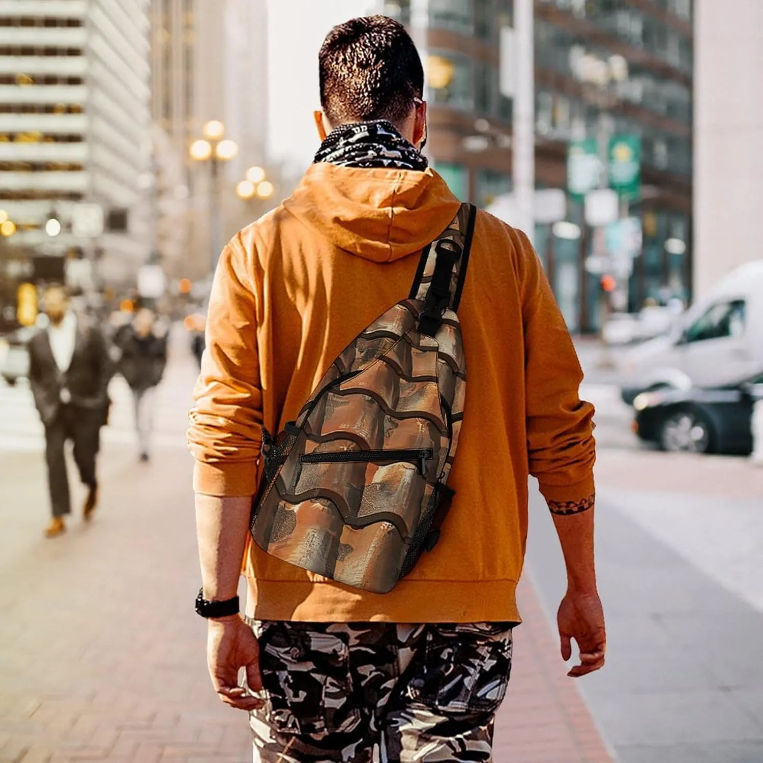 Small Crossbody Sling Backpack Mustard Yellow And Brown Chest Bags for Traveling Chest Fashion Shoulder Bag