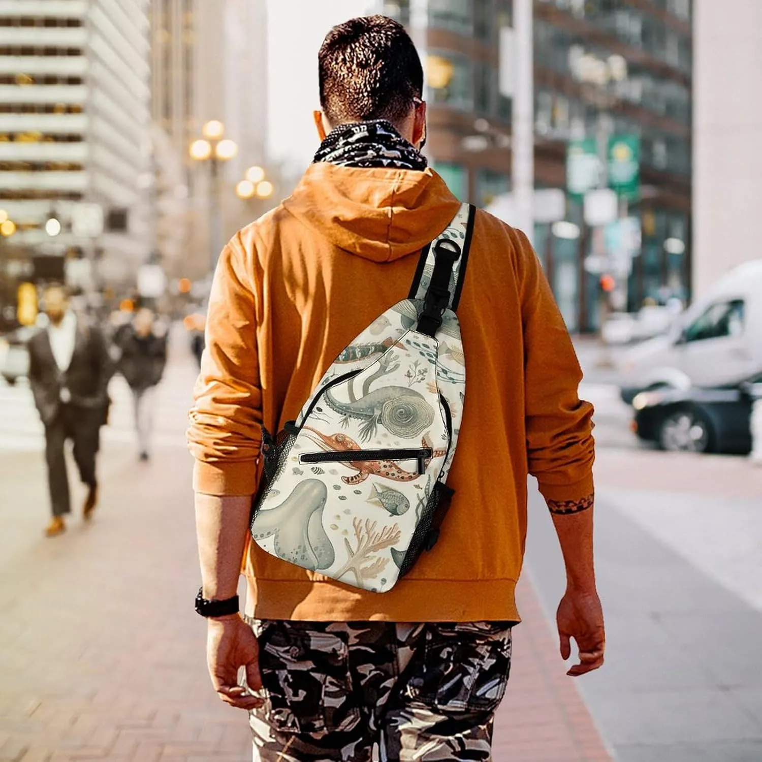 Small Crossbody Sling Backpack Mustard Yellow And Brown Chest Bags for Traveling Chest Fashion Shoulder Bag