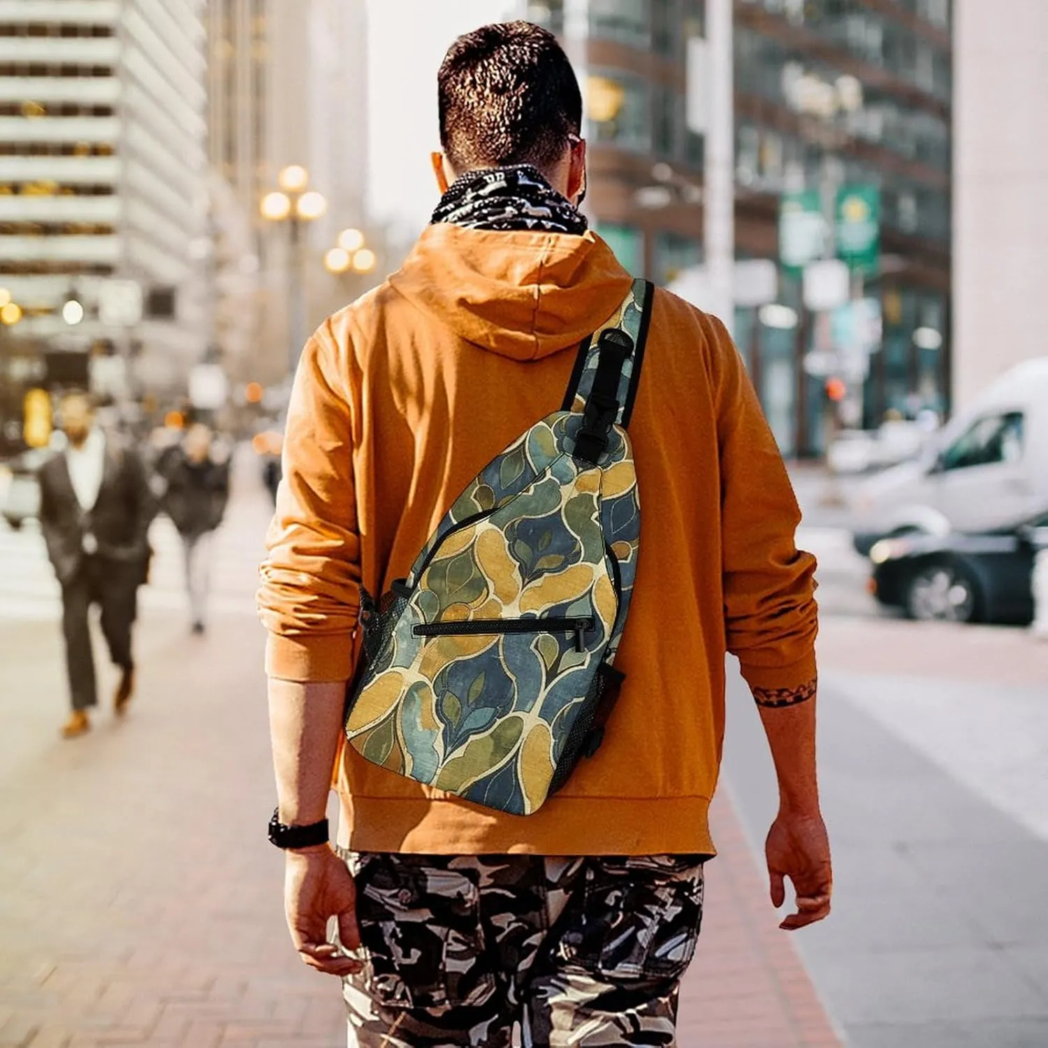 Small Crossbody Sling Backpack Mustard Yellow And Brown Chest Bags for Traveling Chest Fashion Shoulder Bag