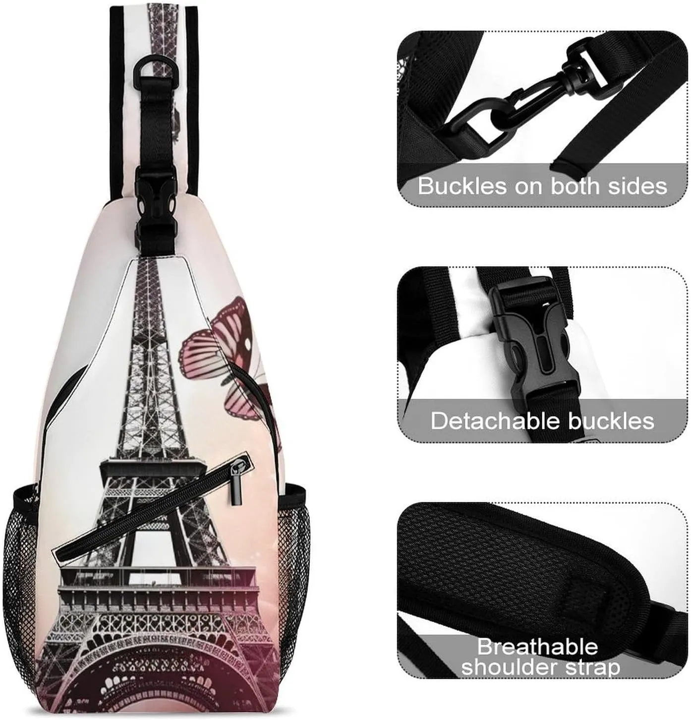 Small Crossbody Sling Backpack Paris And Butterfly Chest Bags for Traveling Chest Fashion Shoulder Bag