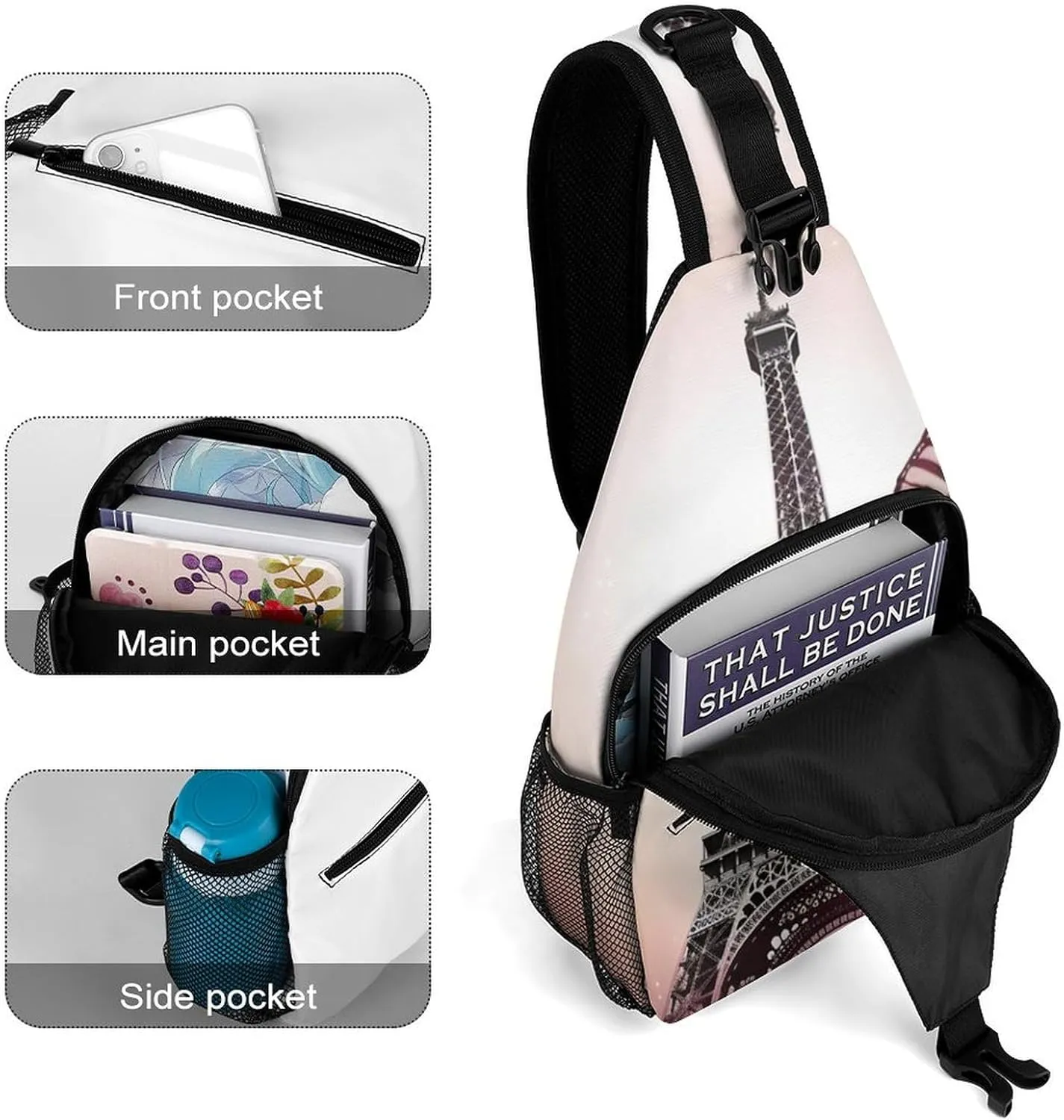 Small Crossbody Sling Backpack Paris And Butterfly Chest Bags for Traveling Chest Fashion Shoulder Bag