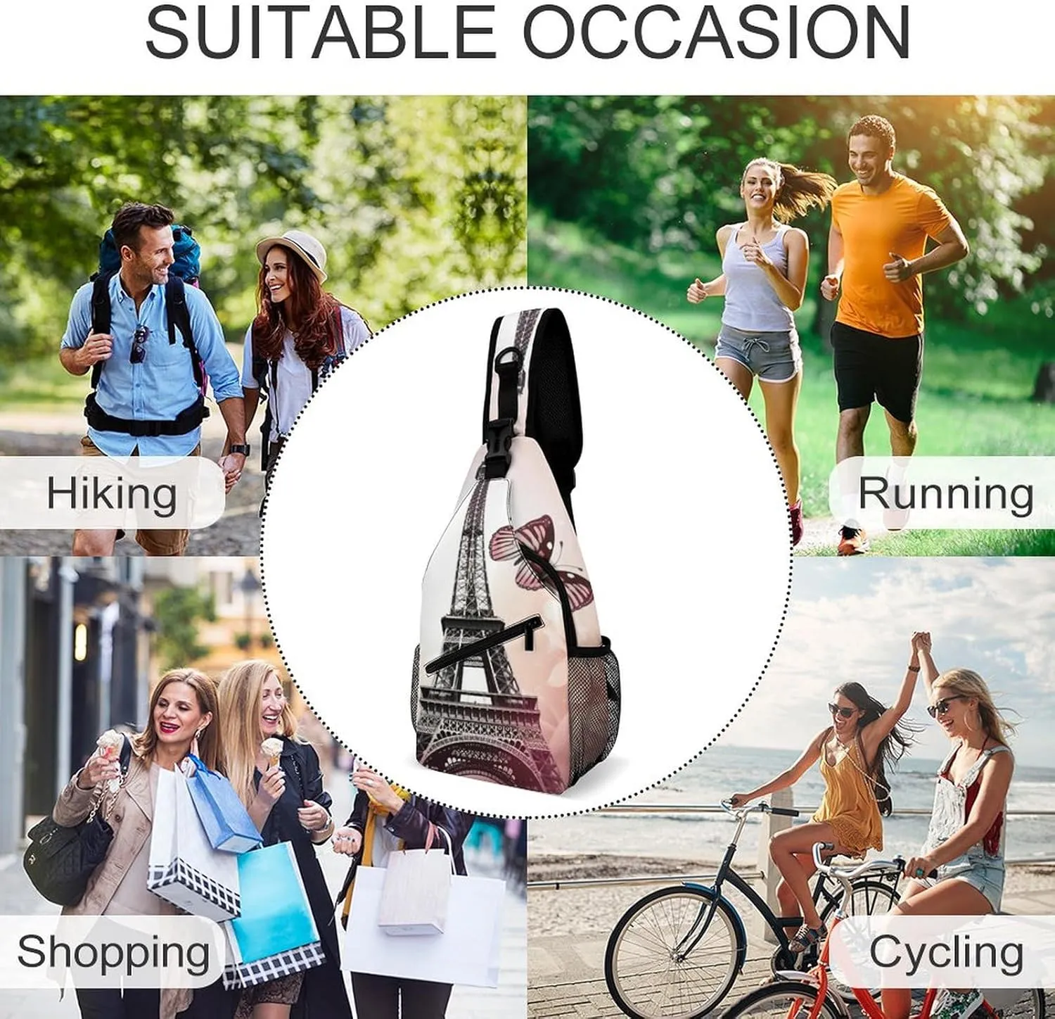 Small Crossbody Sling Backpack Paris And Butterfly Chest Bags for Traveling Chest Fashion Shoulder Bag