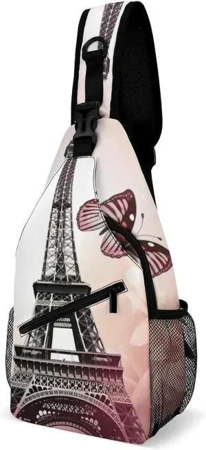 Small Crossbody Sling Backpack Paris And Butterfly Chest Bags for Traveling Chest Fashion Shoulder Bag