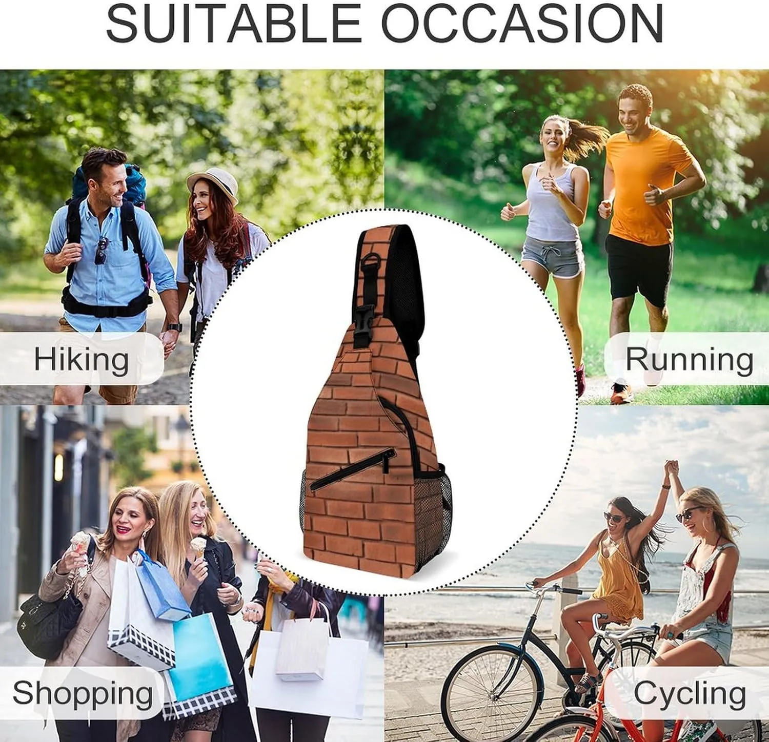 Small Crossbody Sling Backpack Red Brick Wall Texture Chest Bags for Traveling Chest Fashion Shoulder Bag