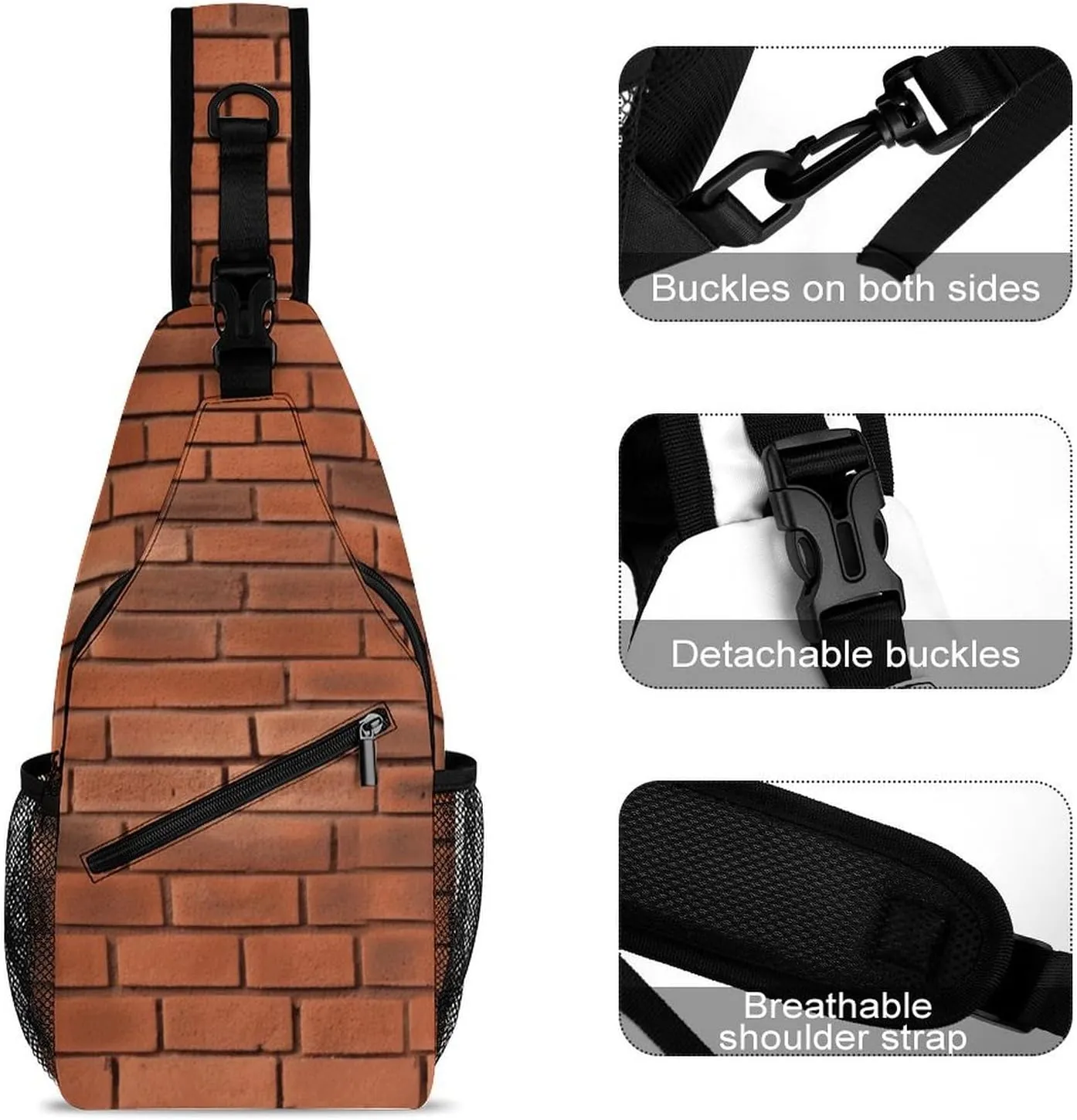 Small Crossbody Sling Backpack Red Brick Wall Texture Chest Bags for Traveling Chest Fashion Shoulder Bag