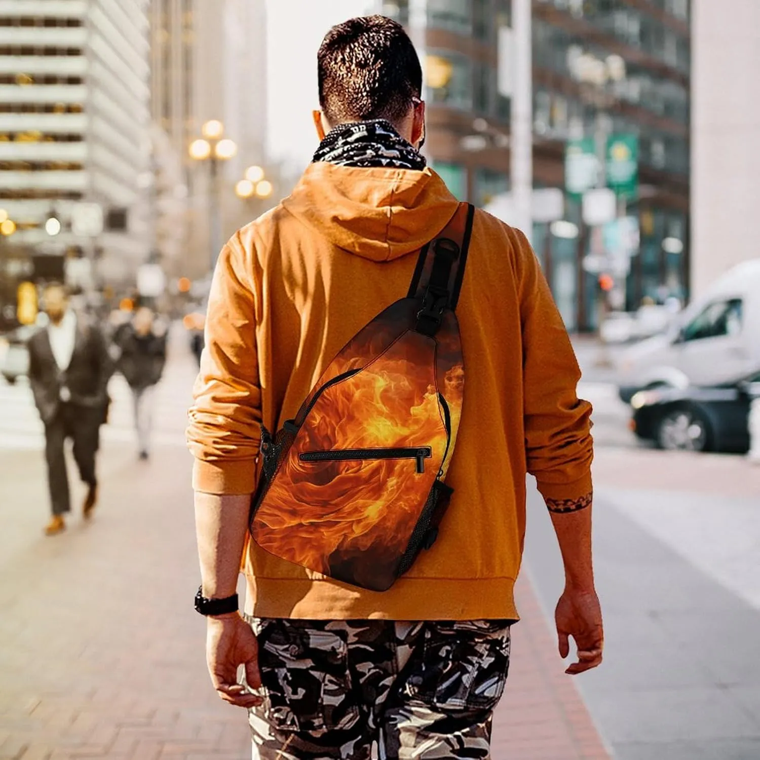 Small Crossbody Sling Backpack Roaring Flame Chest Bags for Traveling Chest Fashion Shoulder Bag
