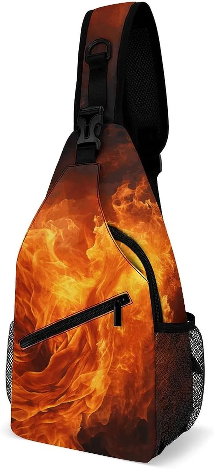 Small Crossbody Sling Backpack Roaring Flame Chest Bags for Traveling Chest Fashion Shoulder Bag