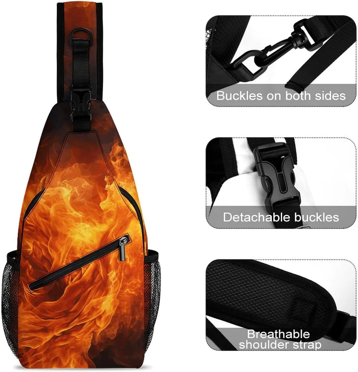 Small Crossbody Sling Backpack Roaring Flame Chest Bags for Traveling Chest Fashion Shoulder Bag