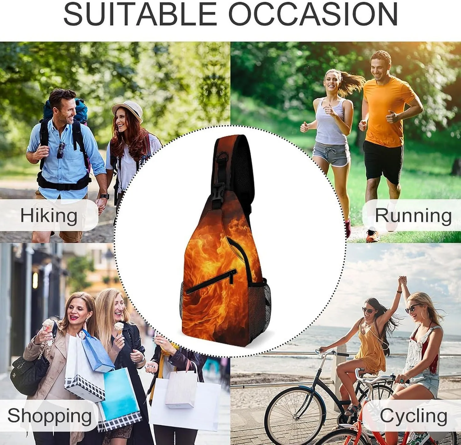 Small Crossbody Sling Backpack Roaring Flame Chest Bags for Traveling Chest Fashion Shoulder Bag