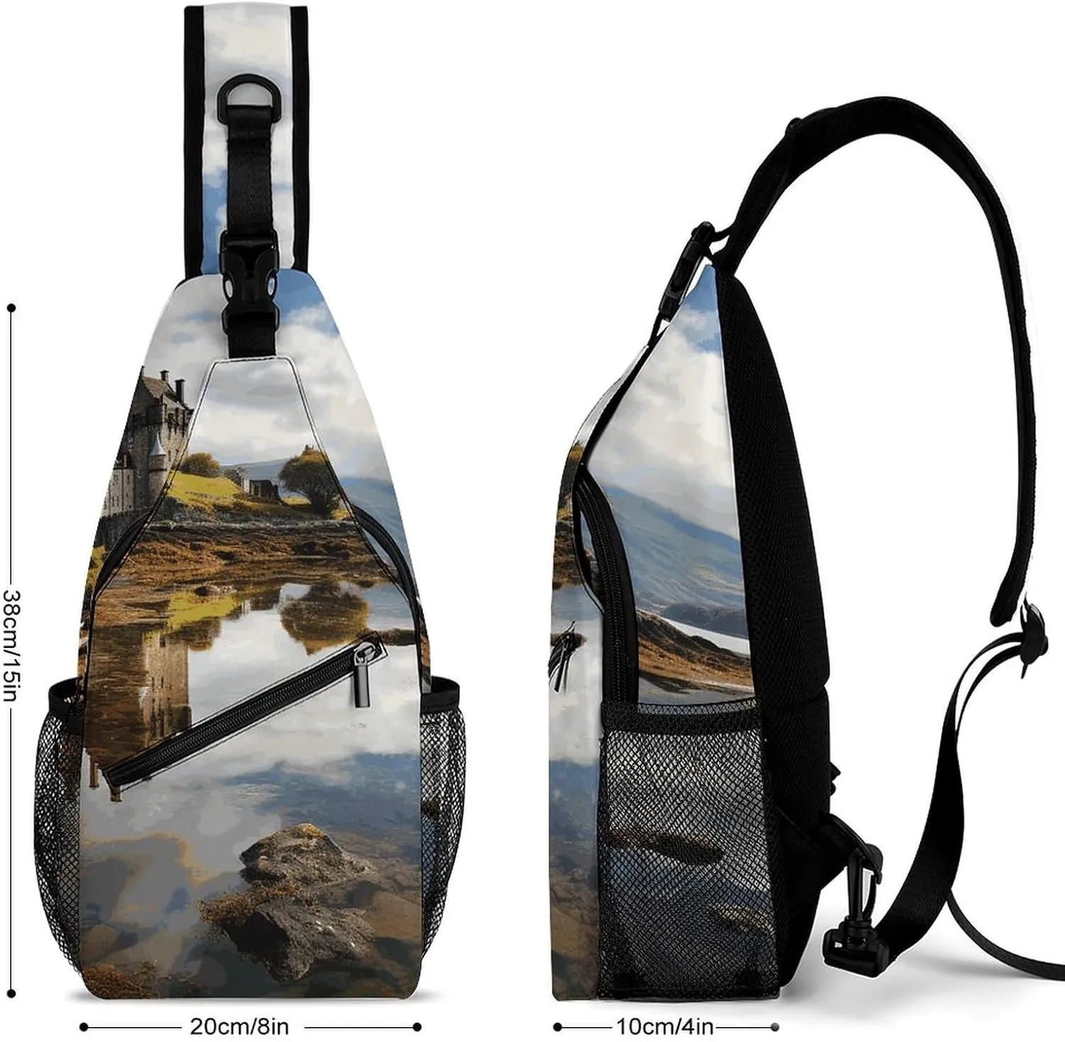 Small Crossbody Sling Backpack Scotland Castle Water Lake Scottish Chest Bags for Traveling Chest Fashion Shoulder Bag