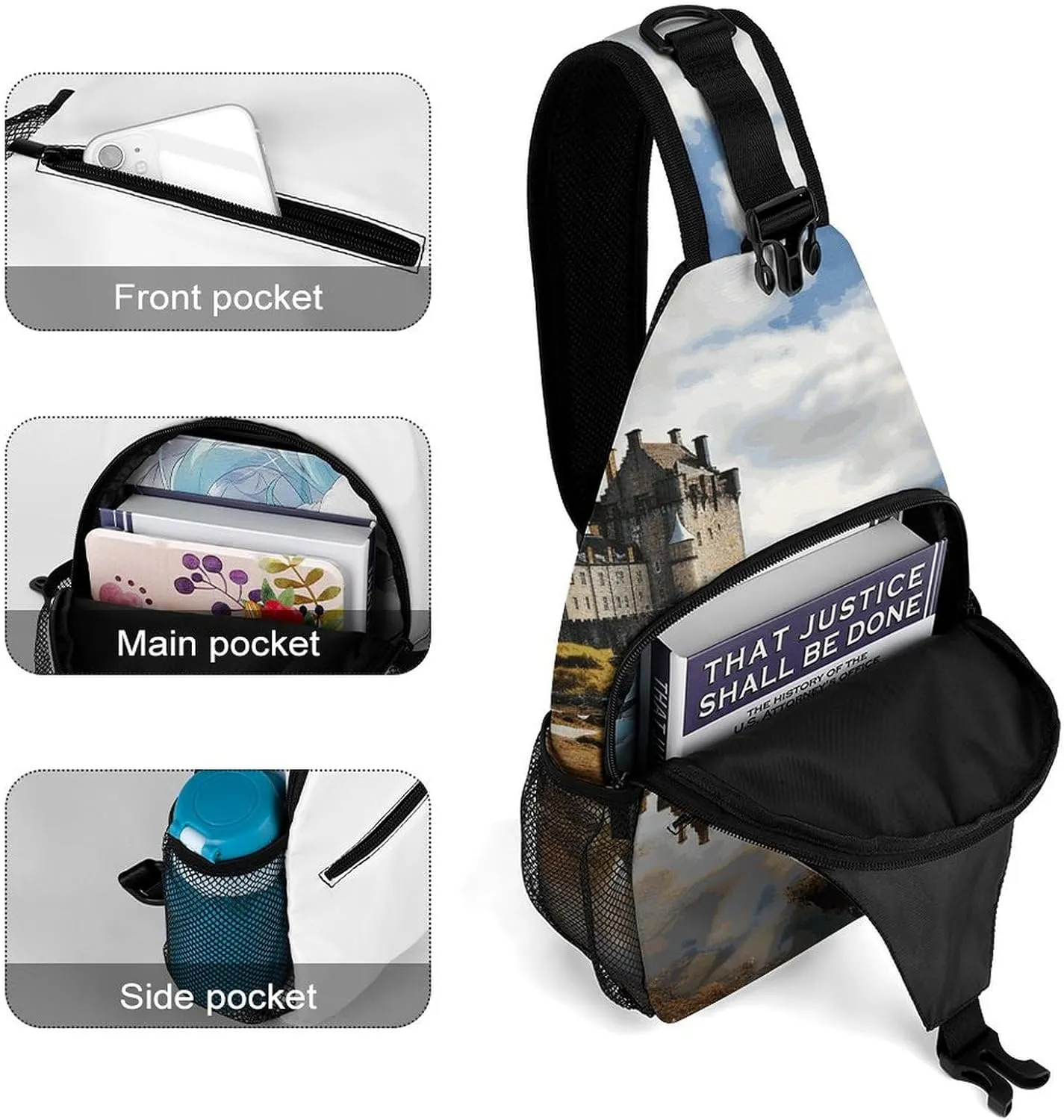 Small Crossbody Sling Backpack Scotland Castle Water Lake Scottish Chest Bags for Traveling Chest Fashion Shoulder Bag