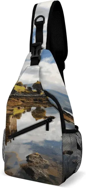 Small Crossbody Sling Backpack Scotland Castle Water Lake Scottish Chest Bags for Traveling Chest Fashion Shoulder Bag