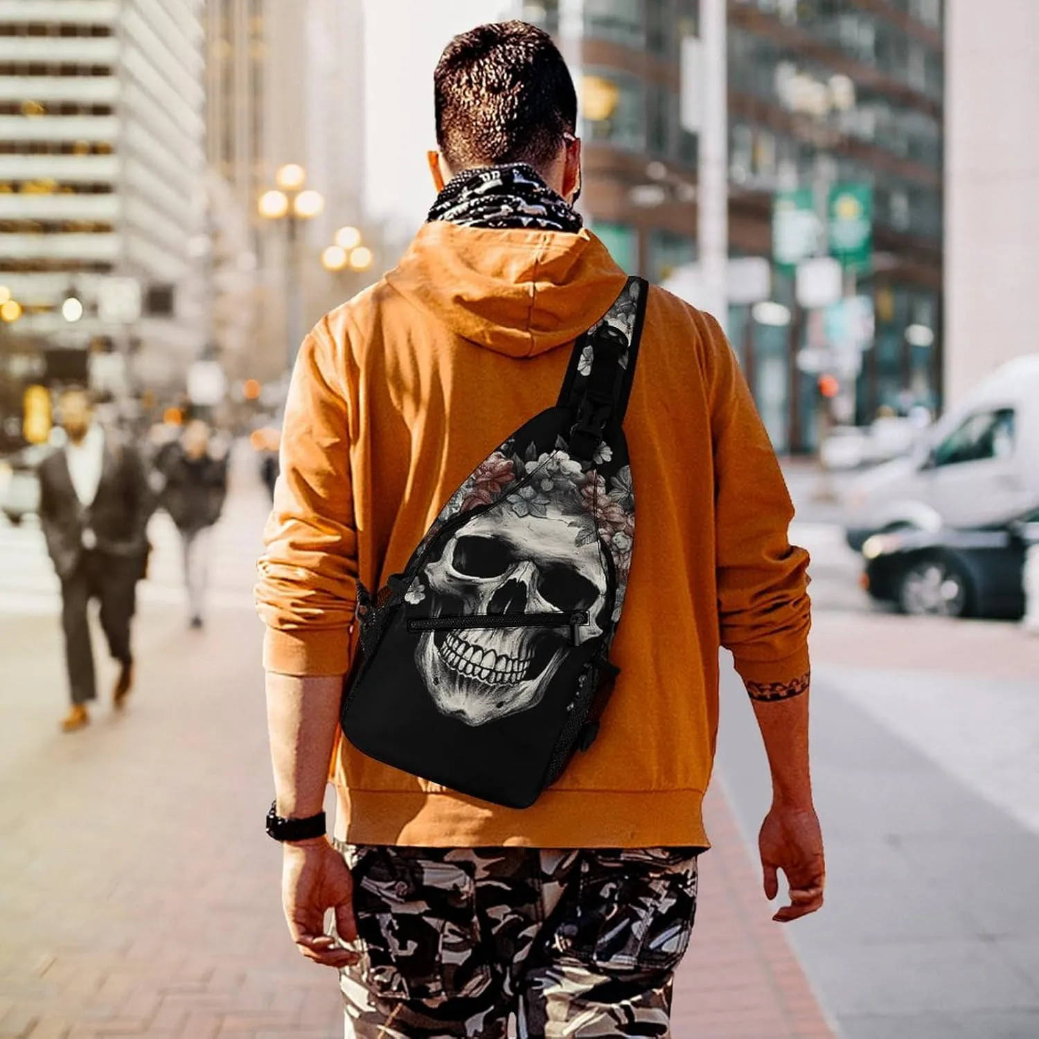 Small Crossbody Sling Backpack Skull in Darkness Chest Bags for Traveling Chest Fashion Shoulder Bag