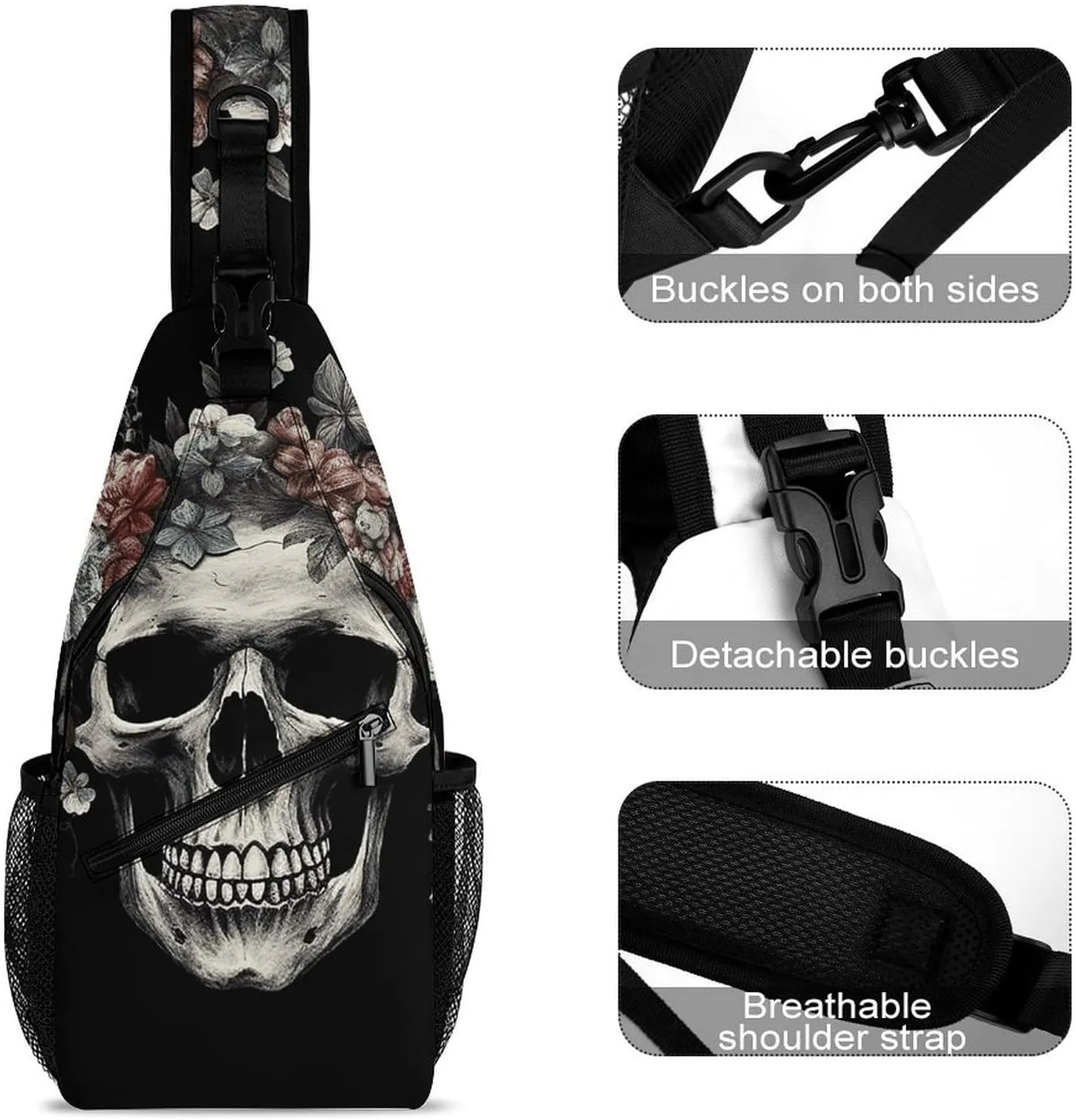 Small Crossbody Sling Backpack Skull in Darkness Chest Bags for Traveling Chest Fashion Shoulder Bag