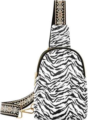 Small Crossbody Sling Bags for Women Zebra Pattern Leather Crossbody Fanny Packs Purses Animal Print Chest Bag Daypack Crossbody Backpack for Travel Sports Running Hiking