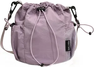 Small Drawstring Bucket Bag For Women Nylon Crossbody Purse Bag Adjustable Shoulder Strap Lightweight Travel Tote Handbags