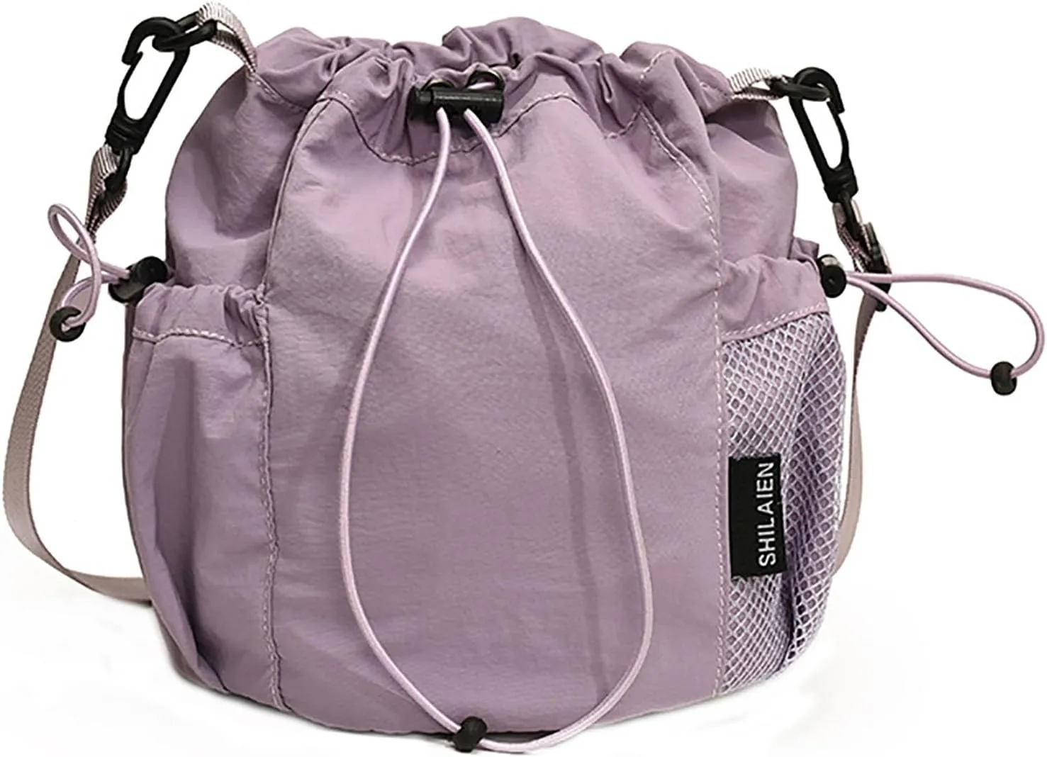 Small Drawstring Bucket Bag For Women Nylon Crossbody Purse Bag Adjustable Shoulder Strap Lightweight Travel Tote Handbags
